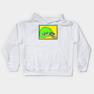 Bad Medieval Art World Weary Dragon Eating A Person 90s retro Acid Colors Kids Hoodie